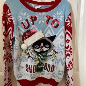 Festive Cat Sweater - Red and Blue